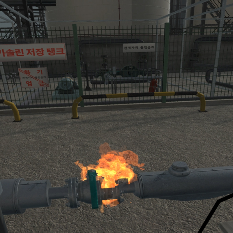 산업안전 VR 콘텐츠 – 가스·기계·전기 등 6가지 사고 상황 학습 및 체험, 랜덤 퀴즈 기반 안전 교육, 실내에서 안전하게 진행 가능한 VR 시뮬레이션
